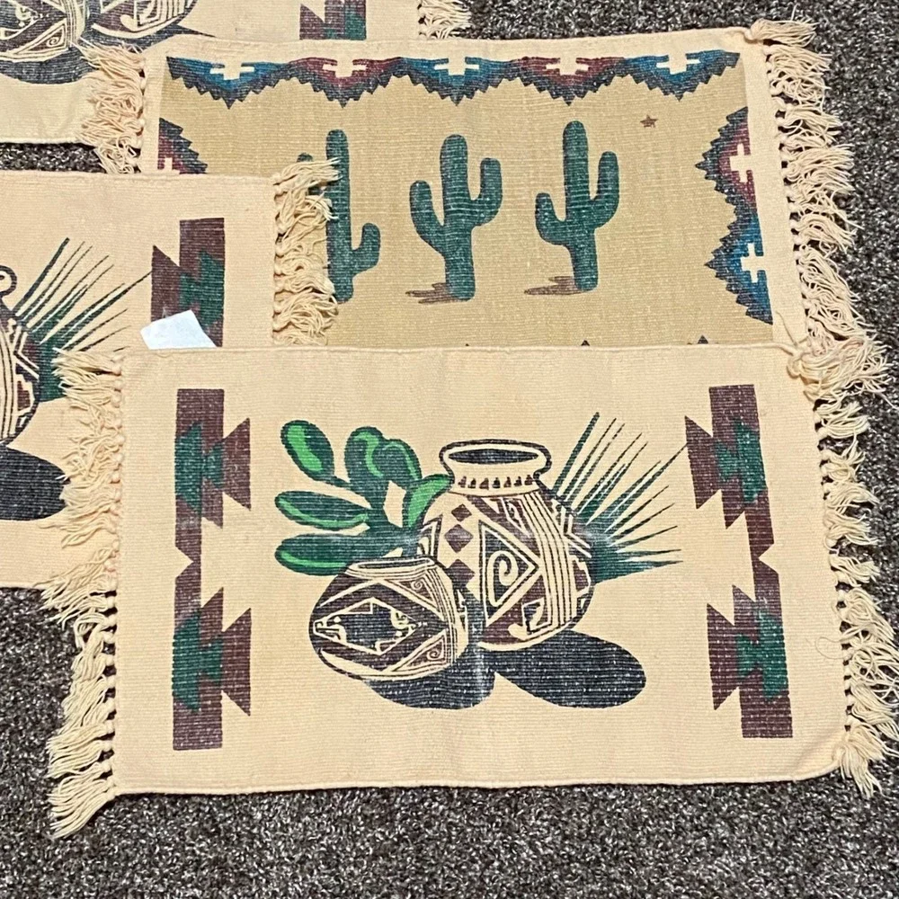 Set of 4 Vintage Southwestern Placemats Native American Decor Table Mats tassels